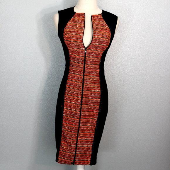 Rachel Roy Orange Tweed Panel Bodycon Sheath Dress Size 0 - Picture 1 of 11